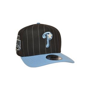 New Era Philadelphia Phillies 9FIFTY A-Frame Pinstripe Snapback Hat - Black/Light Blue - BLACK/LT BLUE
