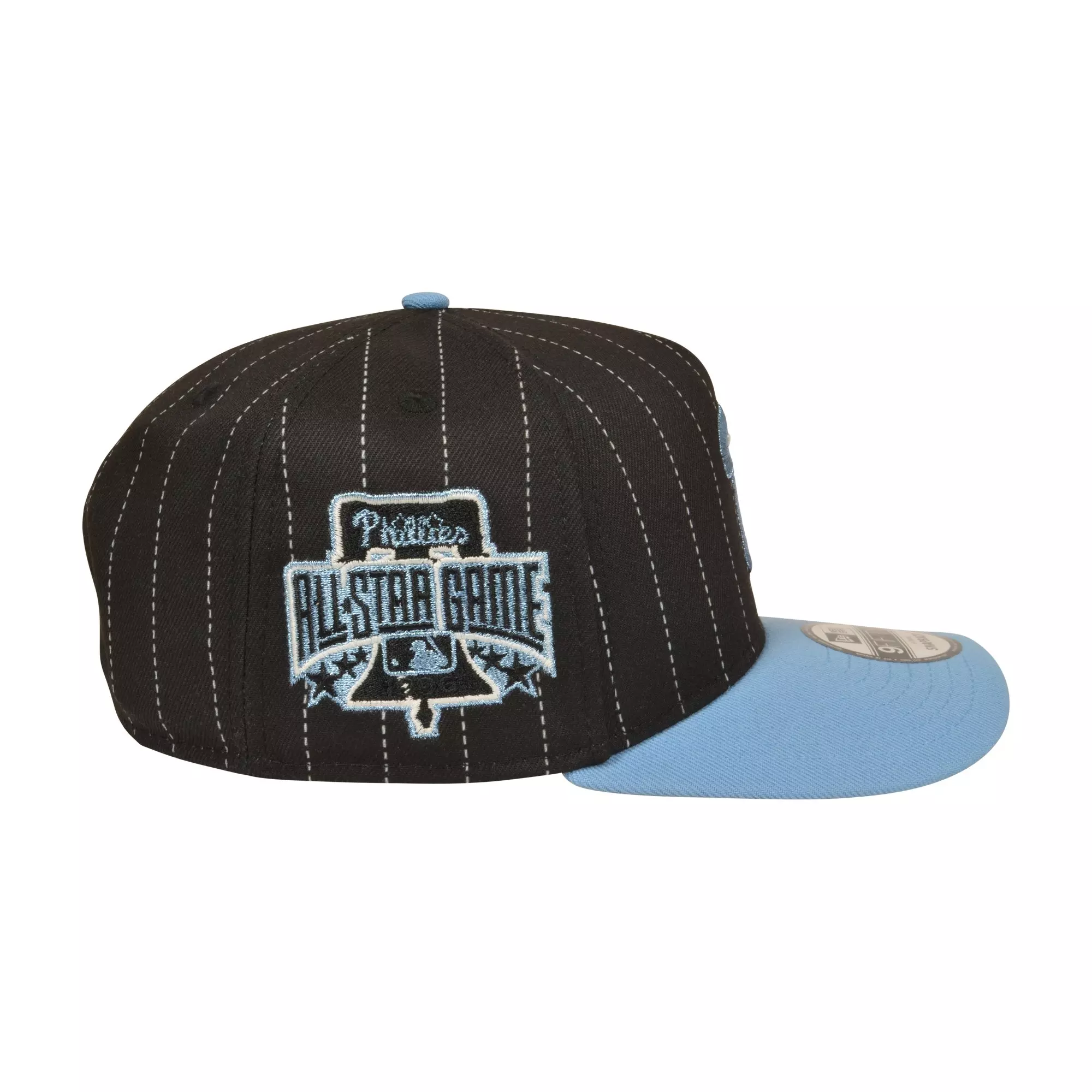 New Era Philadelphia Phillies 9FIFTY A-Frame Pinstripe Snapback Hat - Black/Light Blue - BLACK/LT BLUE