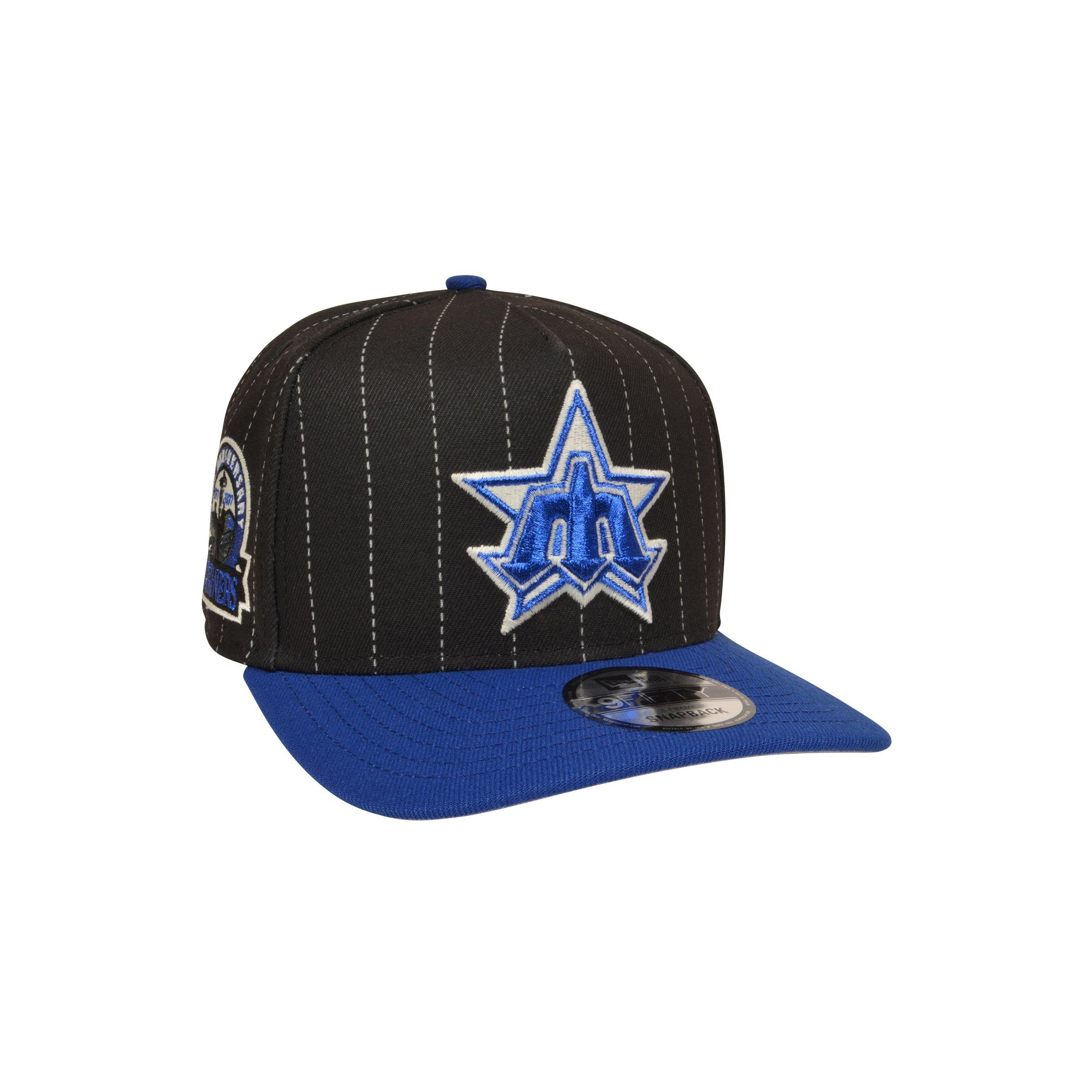 New Era Seattle Mariners 9FIFTY A-Frame Pinstripe Snapback Hat - Black/Royal - BLACK/ROYAL