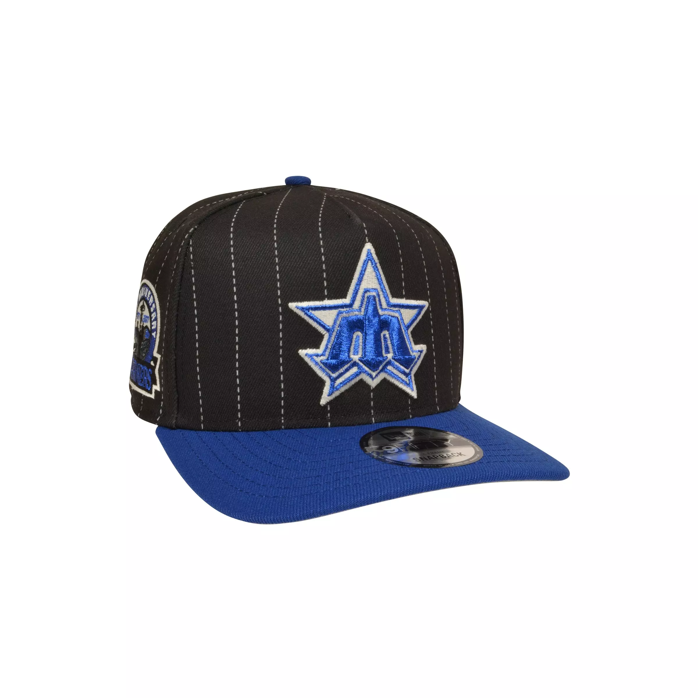 New Era Seattle Mariners 9FIFTY A-Frame Pinstripe Snapback Hat - Black/Royal - BLACK/ROYAL