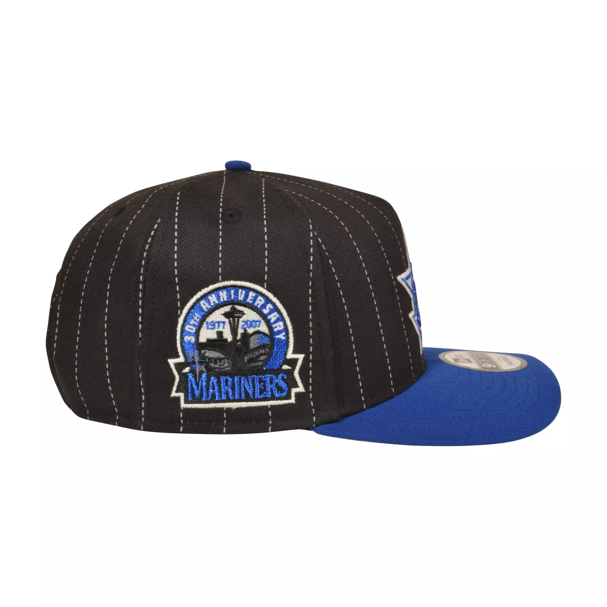 New Era Seattle Mariners 9FIFTY A-Frame Pinstripe Snapback Hat - Black/Royal - BLACK/ROYAL
