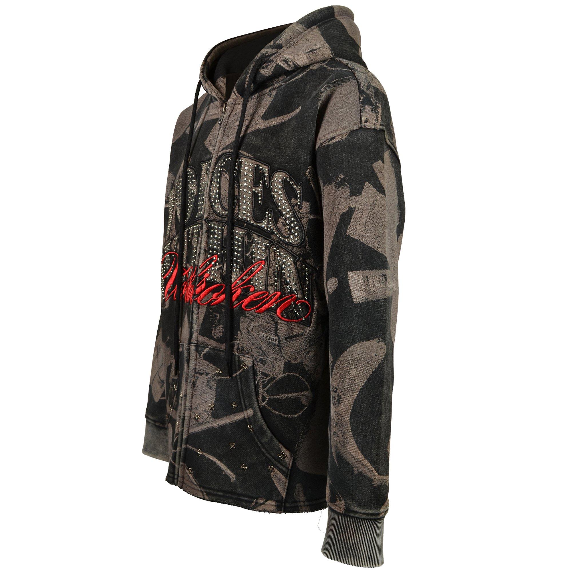 HO26 VOICES WITHIN FZ HOODIE - GREY/RED