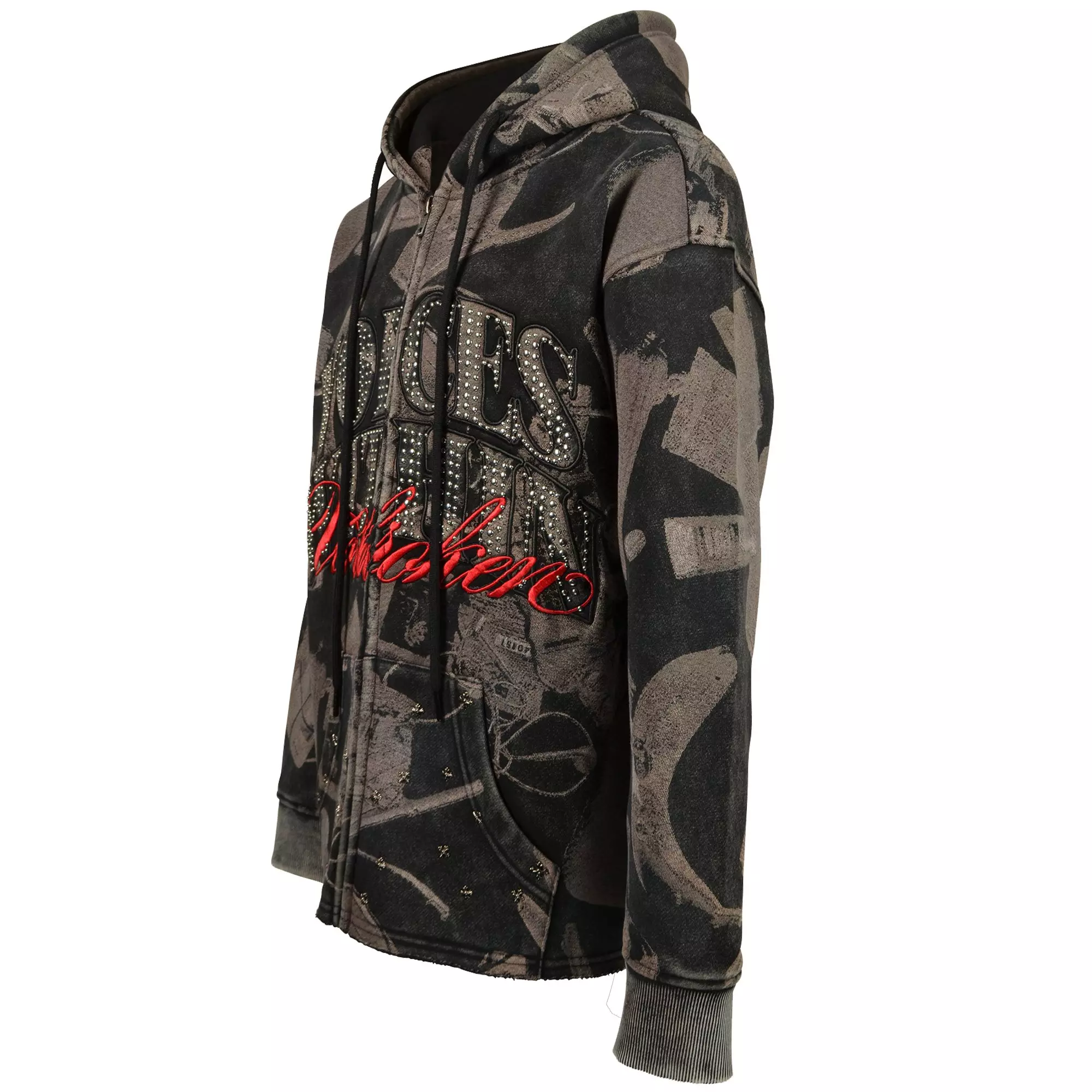 HO26 VOICES WITHIN FZ HOODIE - GREY/RED
