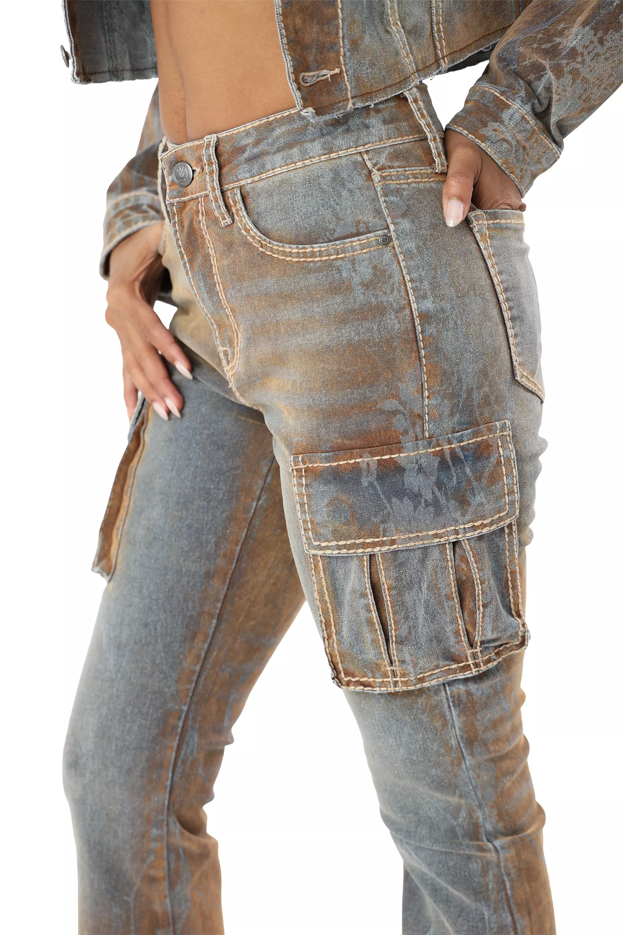 HO26 FLOCKED DENIM PANT - MULTI-COLOR