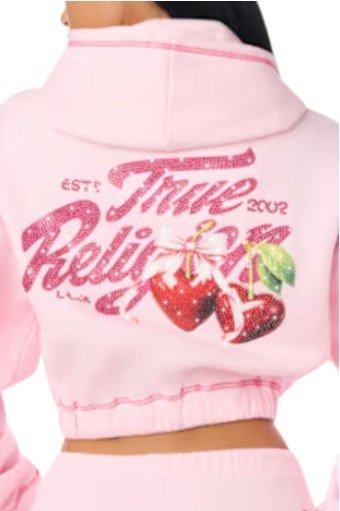 True Religion Women's Cherry Full-Zip Fleece Hoodie - PINK