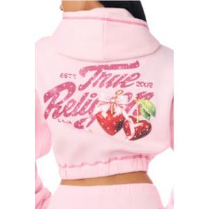 True Religion Women's Cherry Full-Zip Fleece Hoodie - PINK