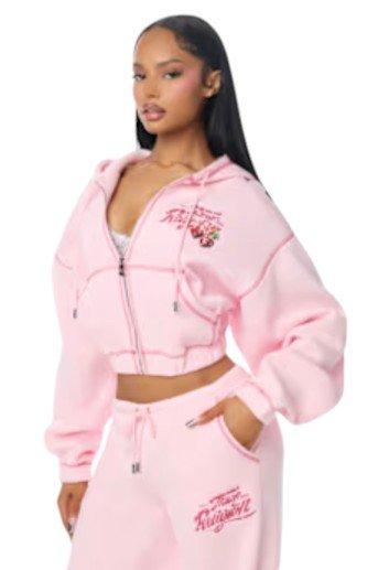 True Religion Women's Cherry Full-Zip Fleece Hoodie - PINK
