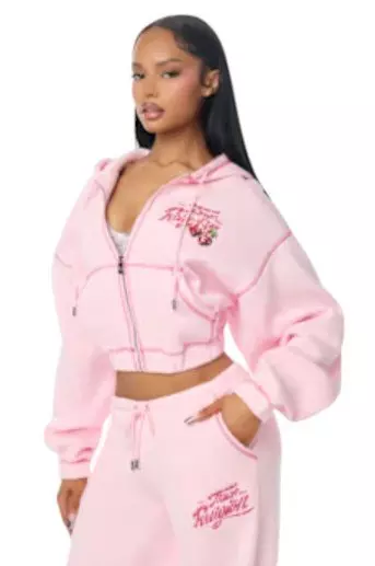 True Religion Women's Cherry Full-Zip Fleece Hoodie - PINK