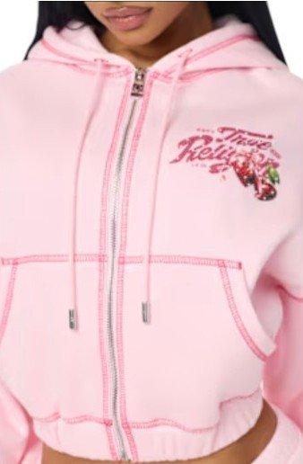 True Religion Women's Cherry Full-Zip Fleece Hoodie - PINK