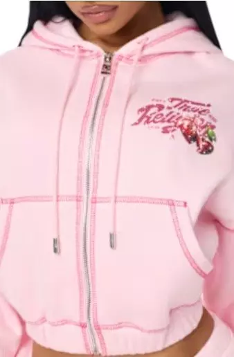True Religion Women's Cherry Full-Zip Fleece Hoodie - PINK