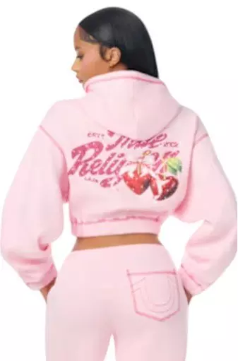 True Religion Women's Cherry Full-Zip Fleece Hoodie - PINK