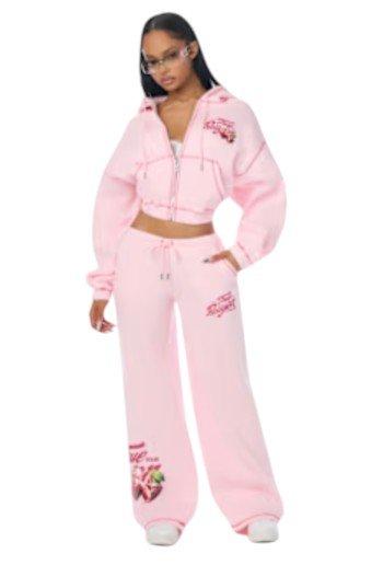 True Religion Women's Cherry Full-Zip Fleece Hoodie - PINK