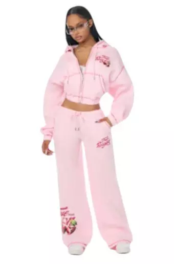 True Religion Women's Cherry Full-Zip Fleece Hoodie - PINK