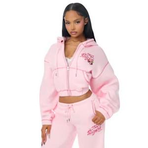 True Religion Women's Cherry Full-Zip Fleece Hoodie - PINK