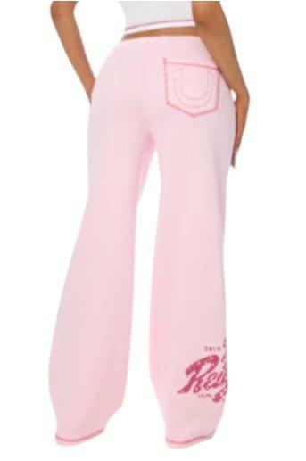 True Religion Women's Cherry Wide-Leg Fleece Bottoms - PINK