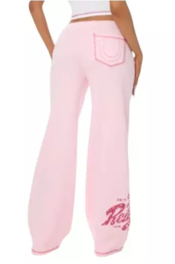 True Religion Women's Cherry Wide-Leg Fleece Bottoms - PINK