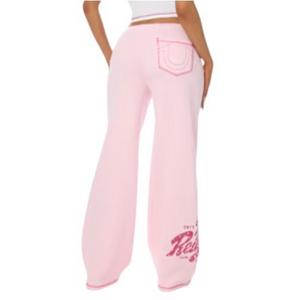 True Religion Women's Cherry Wide-Leg Fleece Bottoms - PINK