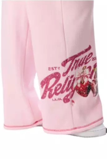 True Religion Women's Cherry Wide-Leg Fleece Bottoms - PINK