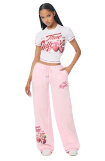 True Religion Women's Cherry Wide-Leg Fleece Bottoms - PINK