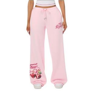 True Religion Women's Cherry Wide-Leg Fleece Bottoms - PINK