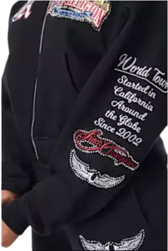True Religion Women's Varsity Patchwork Full-Zip Fleece Hoodie - BLACK