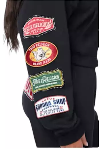 True Religion Women's Varsity Patchwork Full-Zip Fleece Hoodie - BLACK