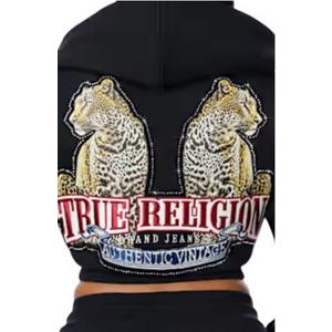 True Religion Women's Varsity Patchwork Full-Zip Fleece Hoodie - BLACK
