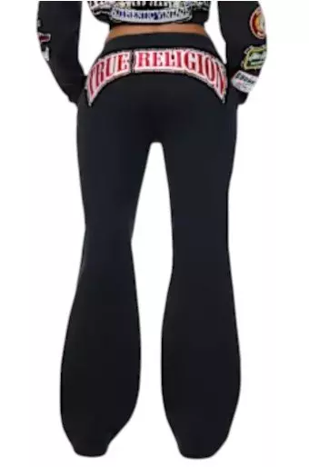 True Religion Women's Varsity Patchwork Wide Leg Fleece Pants - BLACK