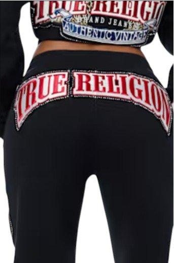 True Religion Women's Varsity Patchwork Wide Leg Fleece Pants - BLACK