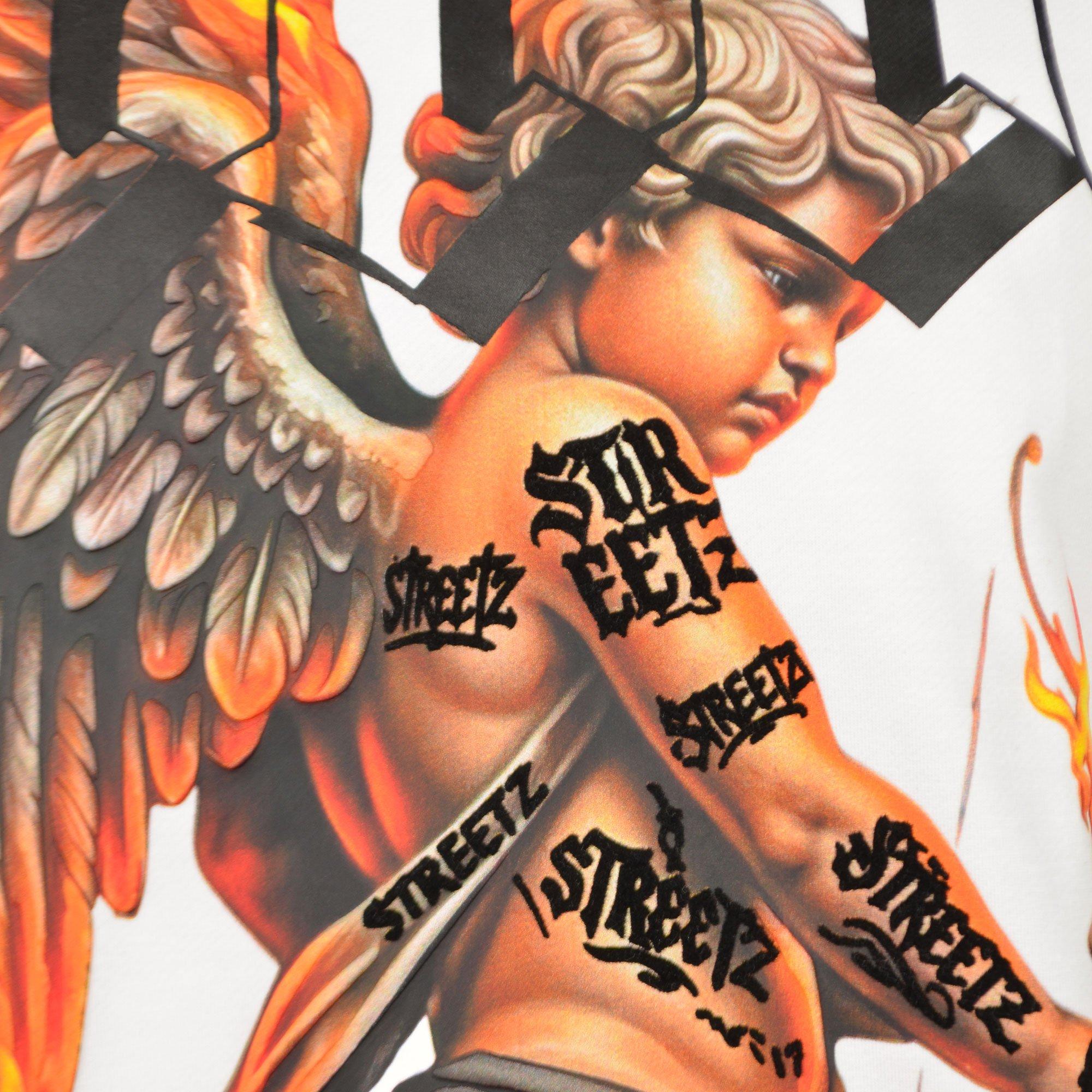 Streetz Iz Watchin Men's Fallen Saint Flame Tee - White - WHITE