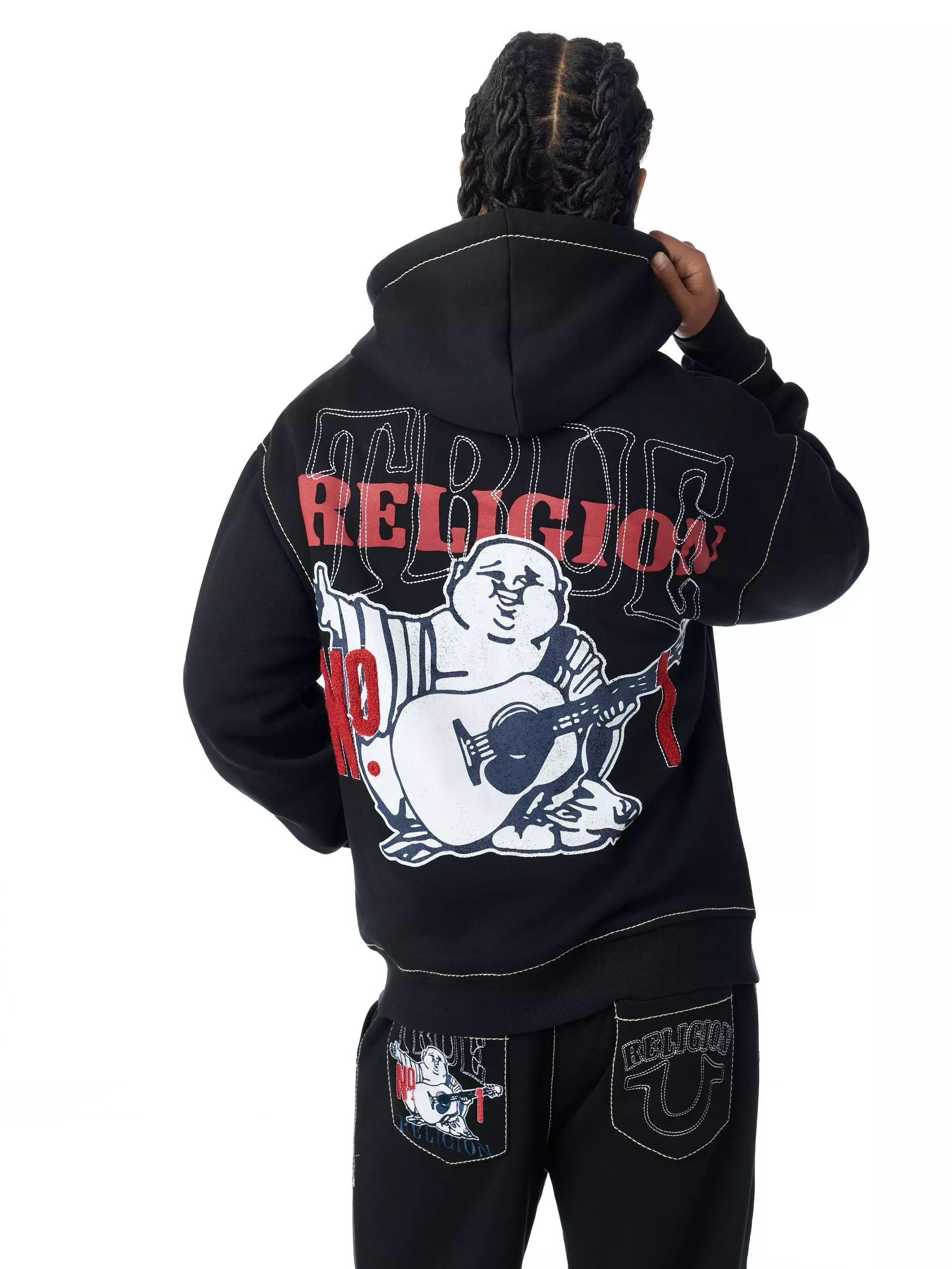 True Religion Men's No 1 Big T Hoodie - BLACK