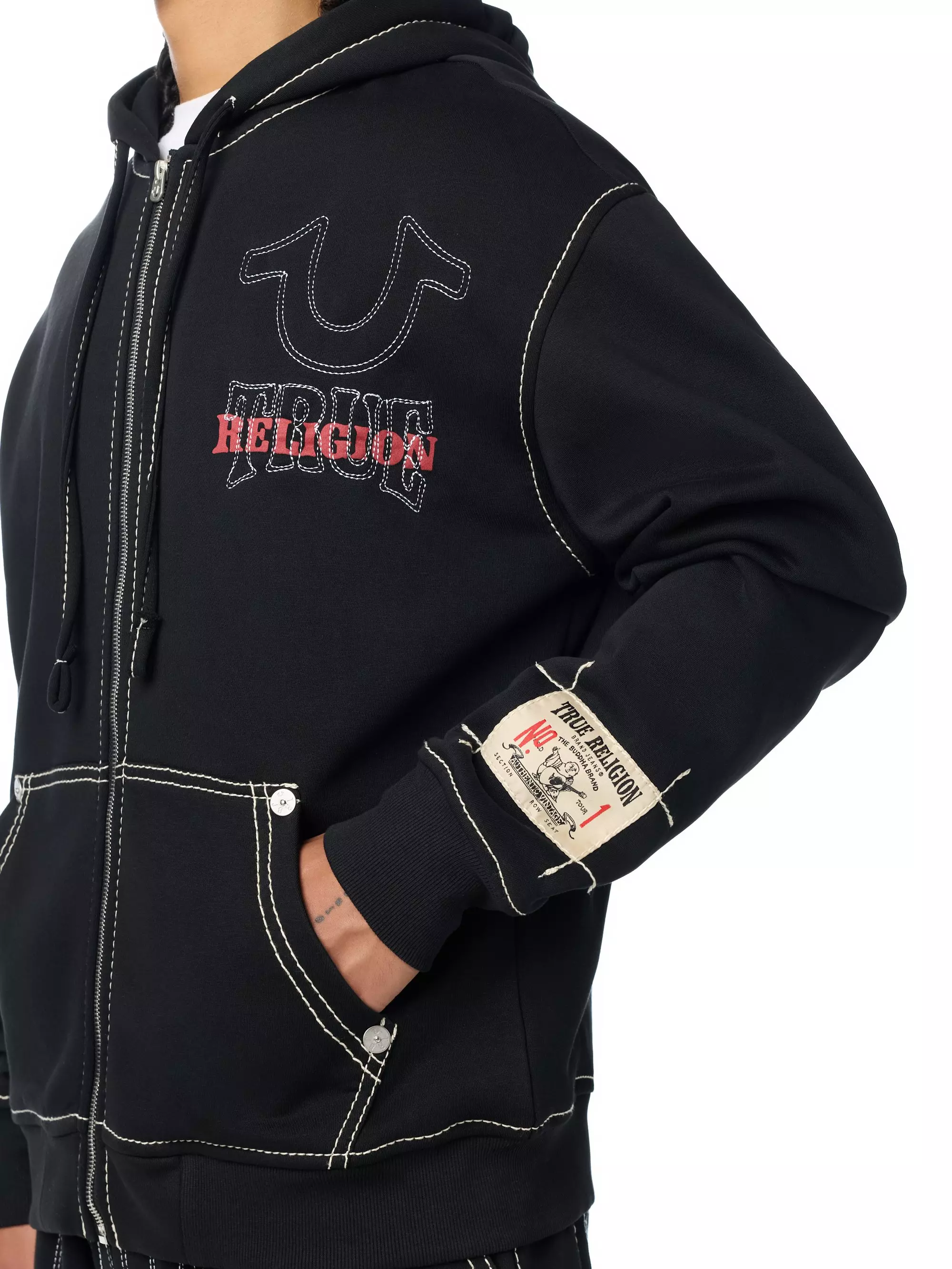 True Religion Men's No 1 Big T Hoodie - BLACK