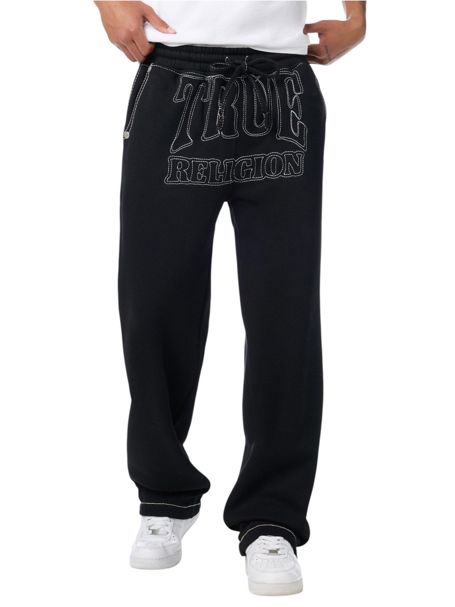 True Religion Men's No 1 Big T Fleece Pants - BLACK