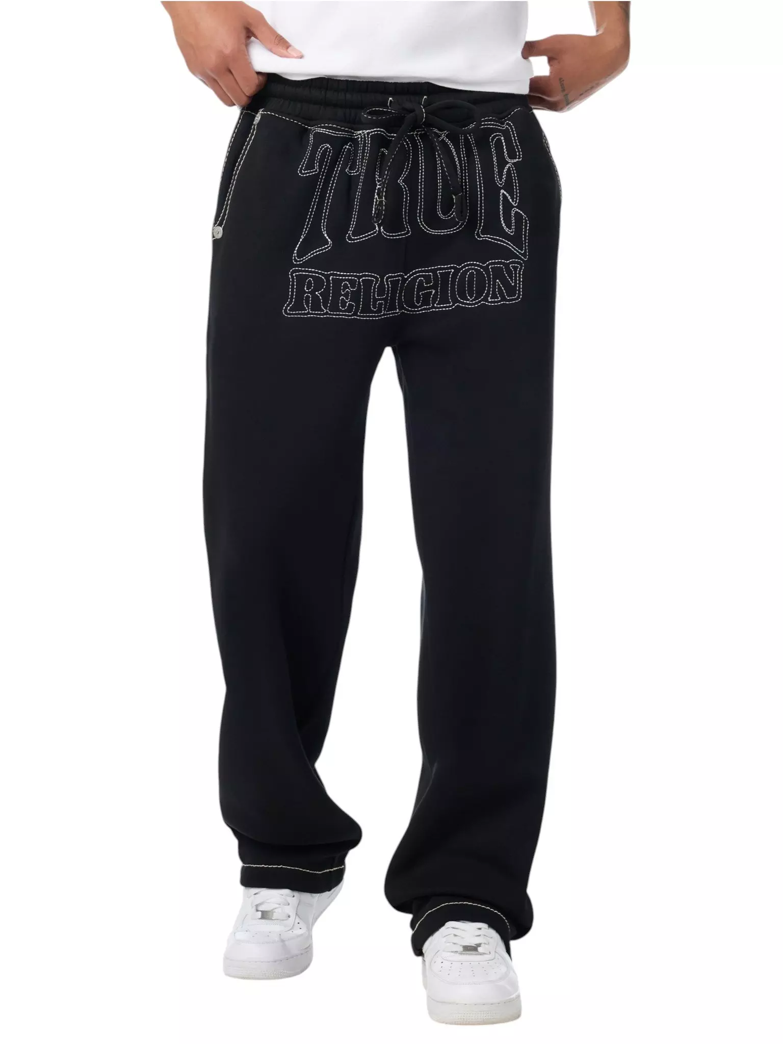 True Religion Men's No 1 Big T Fleece Pants - BLACK