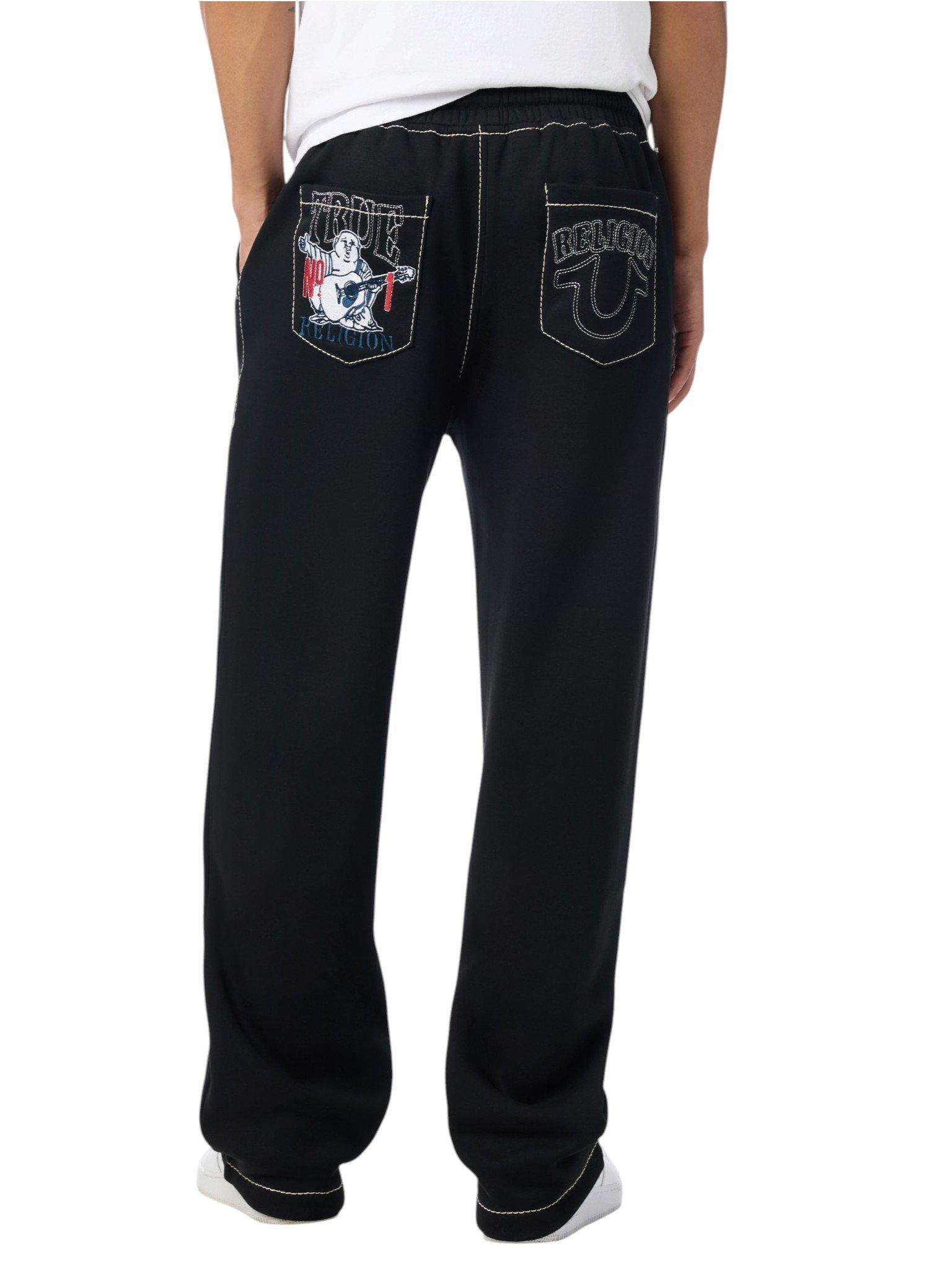 True Religion Men's No 1 Big T Fleece Pants - BLACK