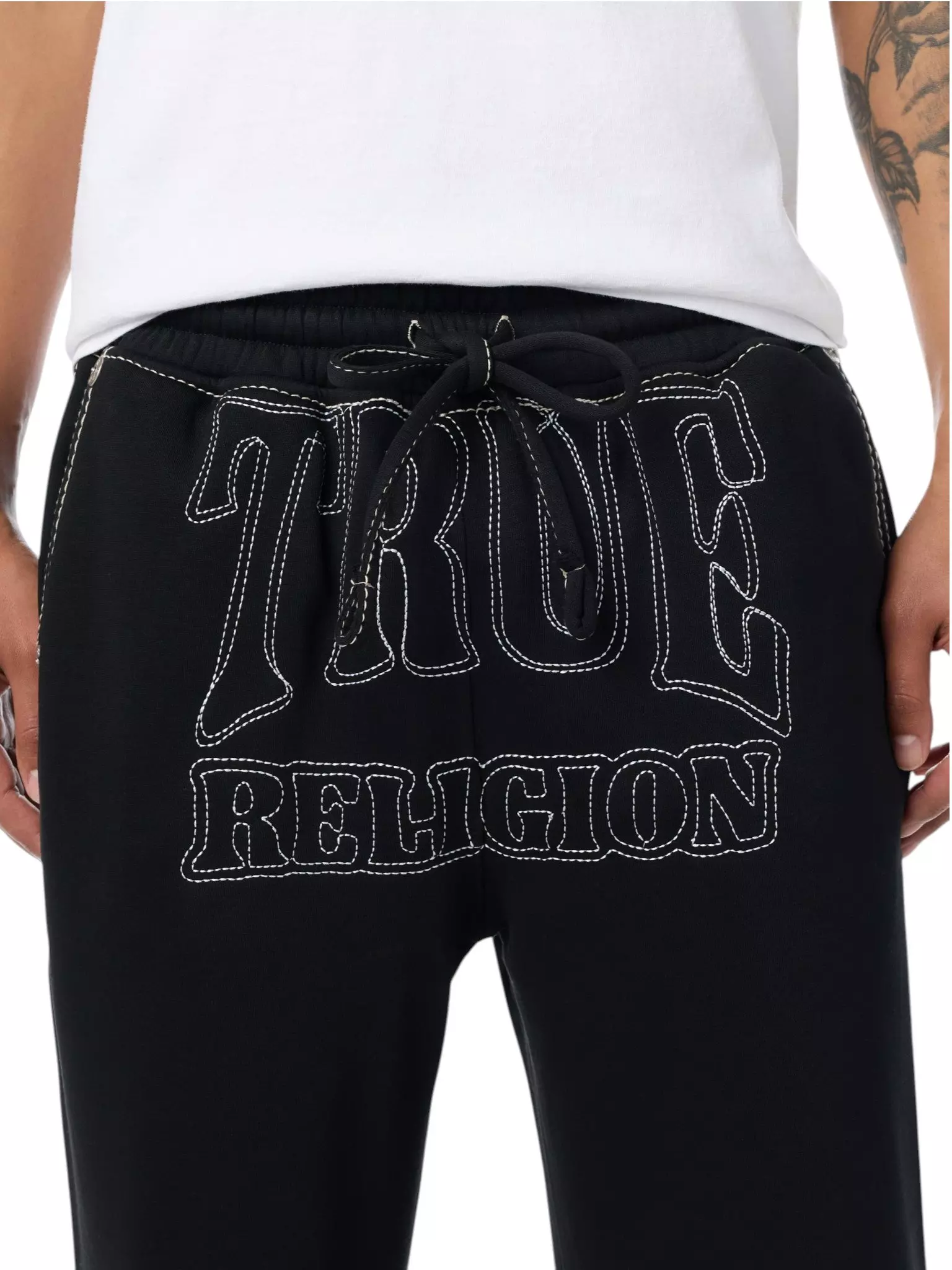 True Religion Men's No 1 Big T Fleece Pants - BLACK