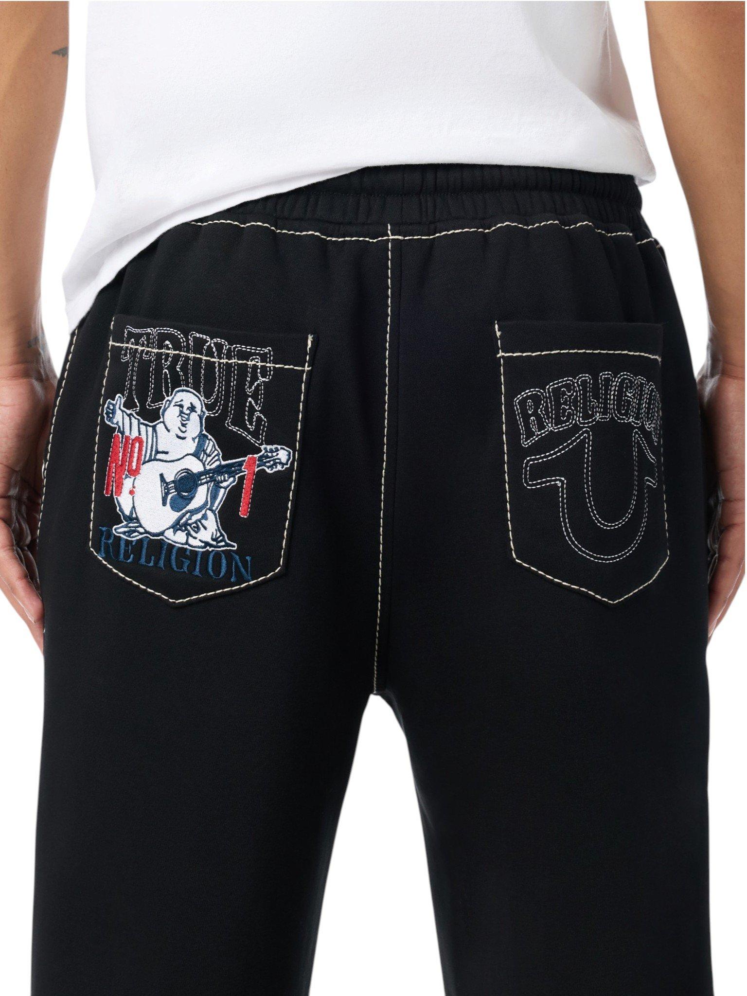True Religion Men's No 1 Big T Fleece Pants - BLACK