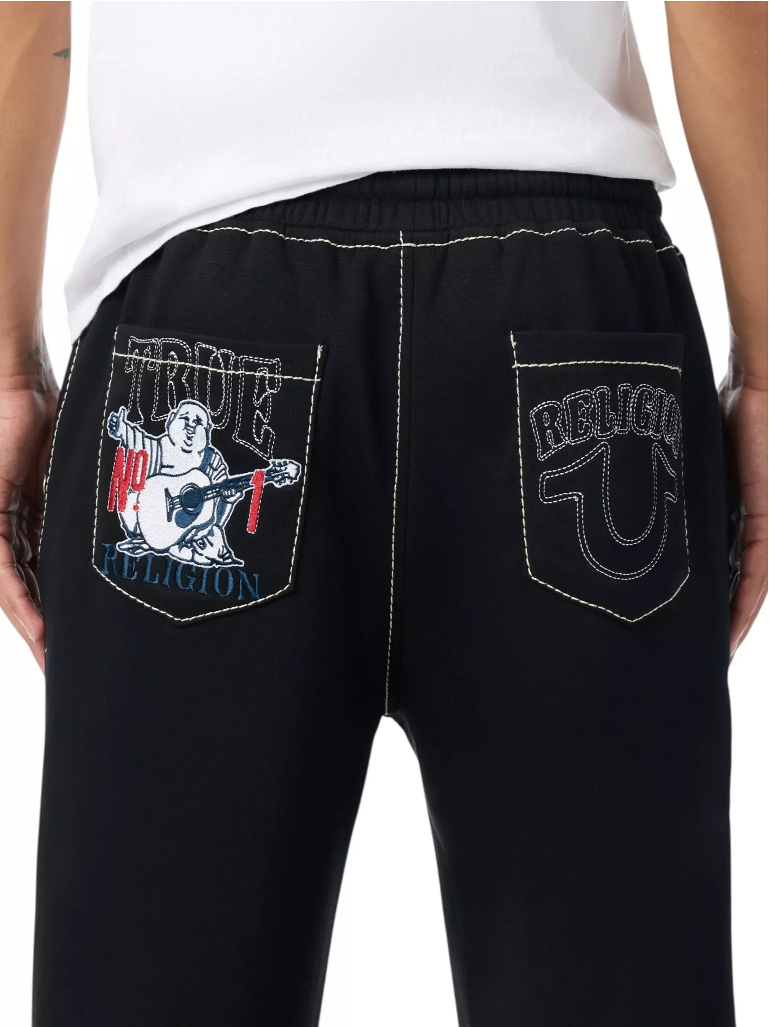 True Religion Men's No 1 Big T Fleece Pants - BLACK