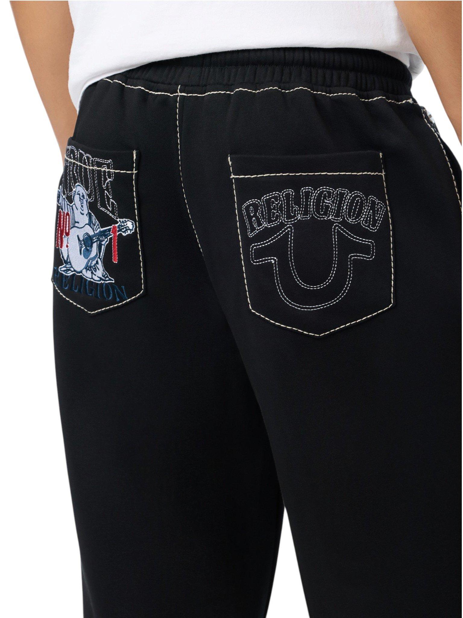True Religion Men's No 1 Big T Fleece Pants - BLACK