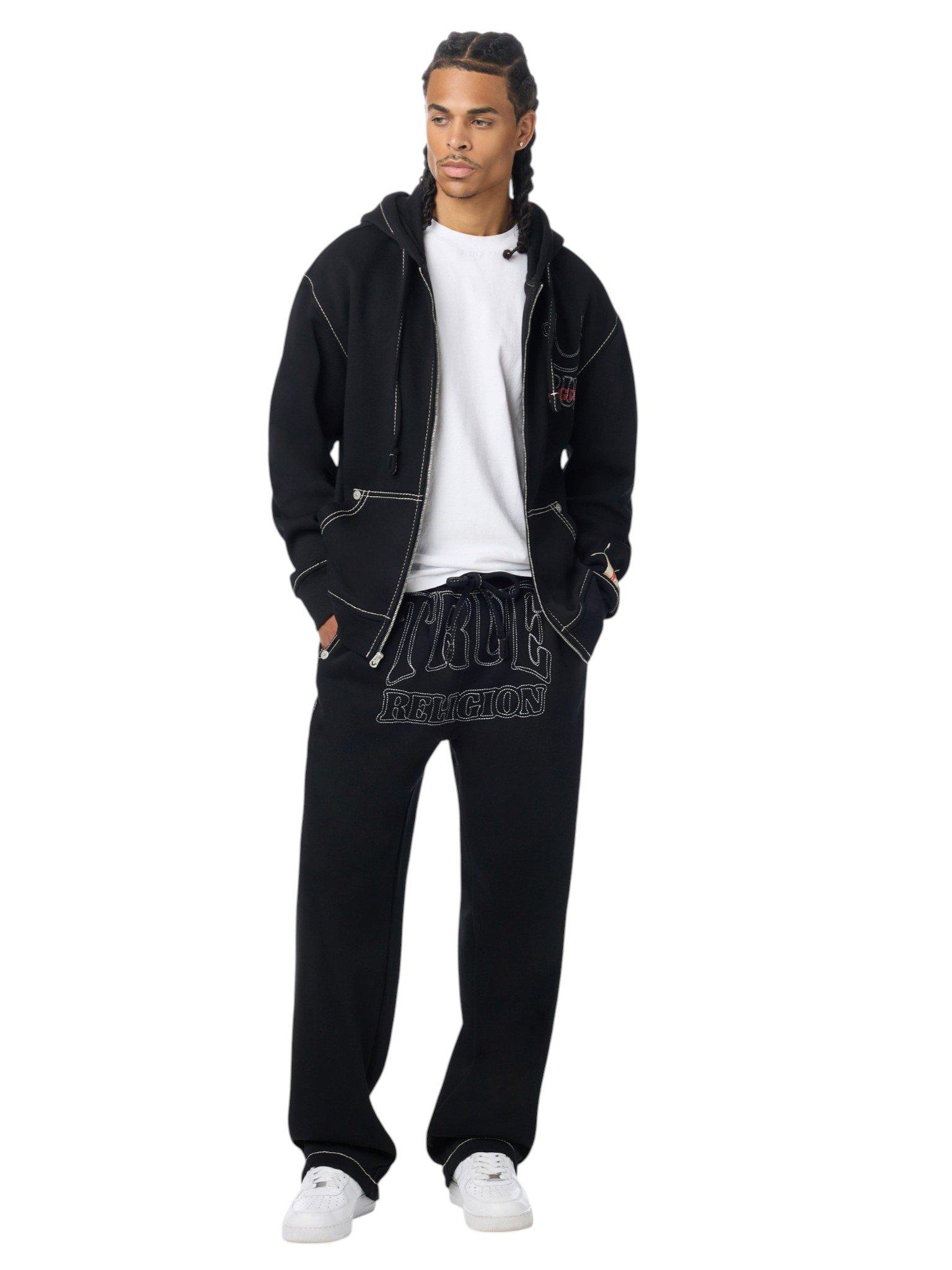 True Religion Men's No 1 Big T Fleece Pants - BLACK