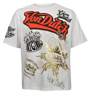 Von Dutch Men's Red and Gold Foil Tee - WHITE