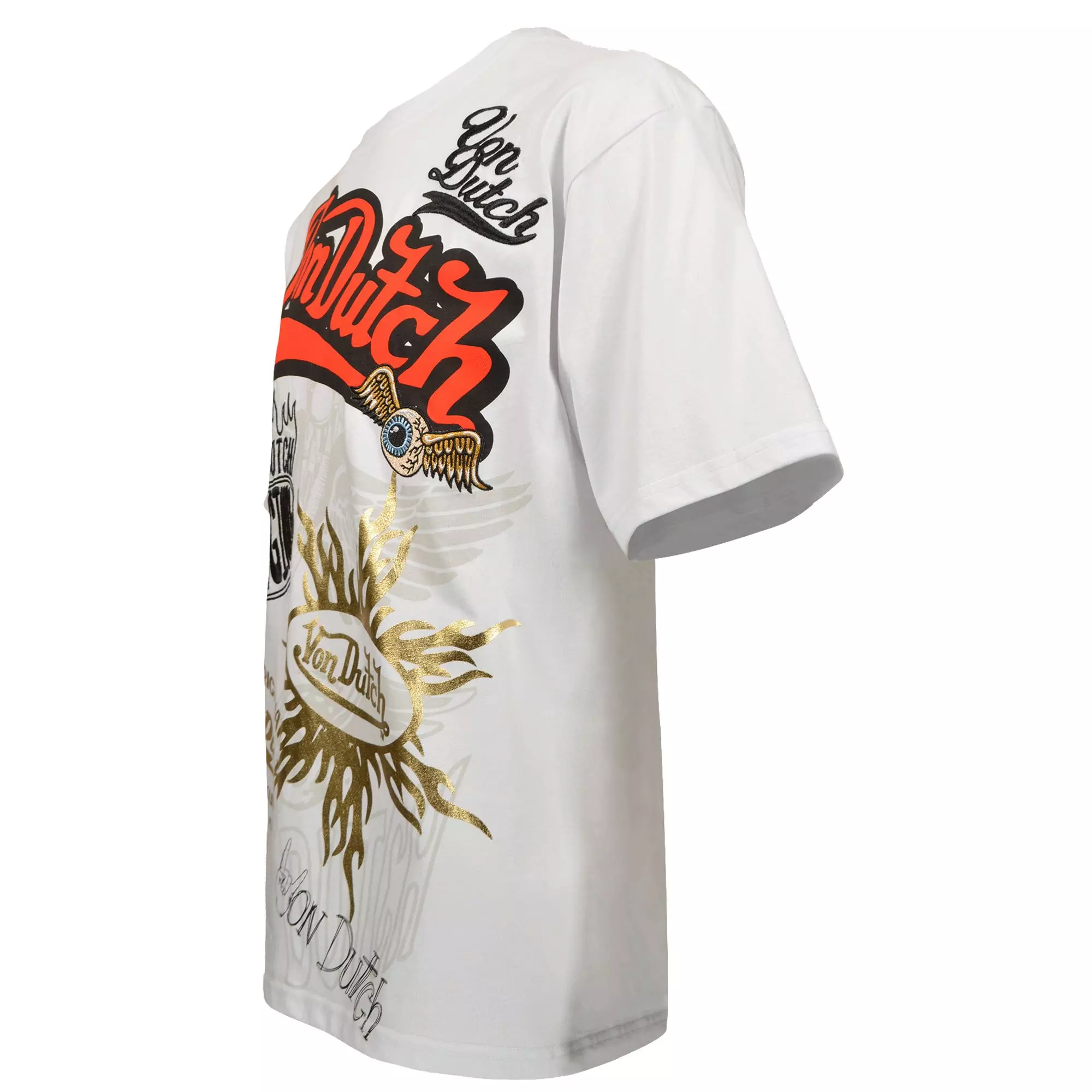 Von Dutch Men's Red and Gold Foil Tee - WHITE
