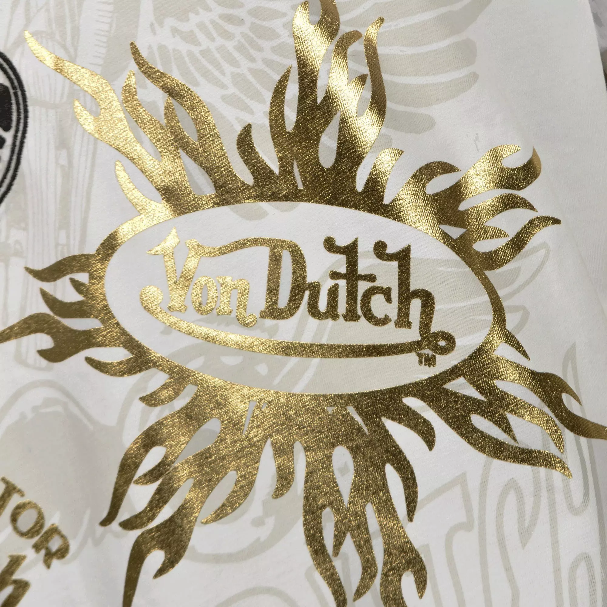 Von Dutch Men's Red and Gold Foil Tee - WHITE