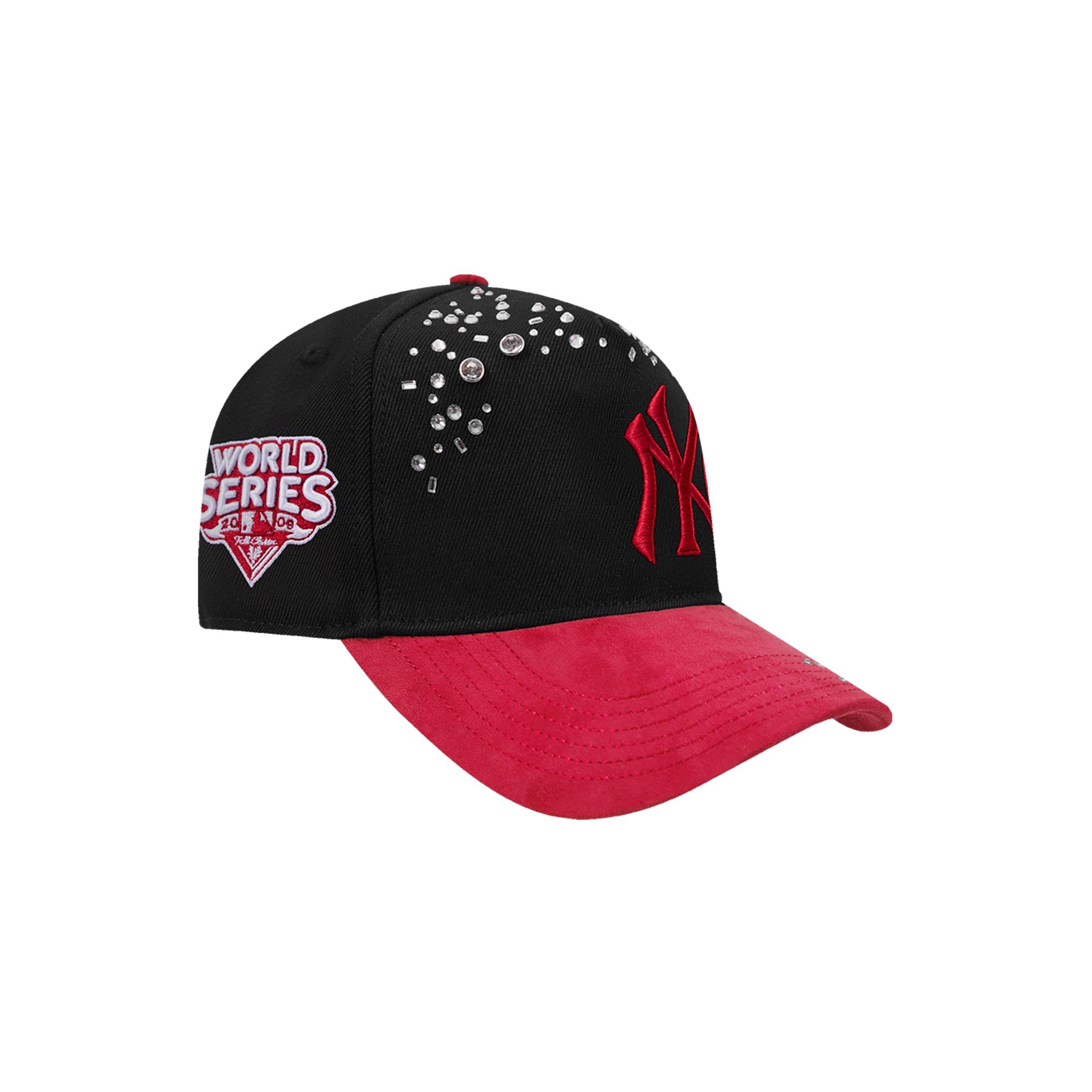 Pro Standard New York Yankees Iced Out Pinch Front Snapback Hat - Black/Red - BLACK/RED