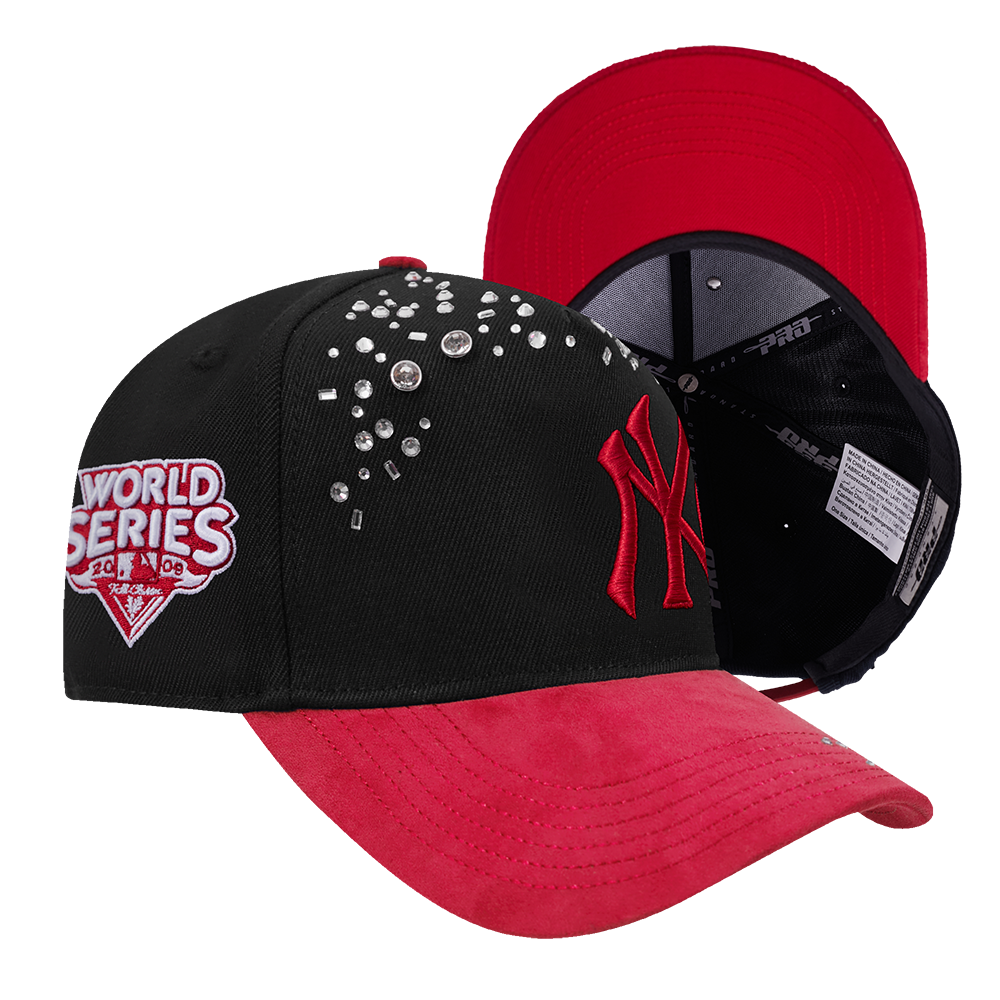 Pro Standard New York Yankees Iced Out Pinch Front Snapback Hat - Black/Red - BLACK/RED