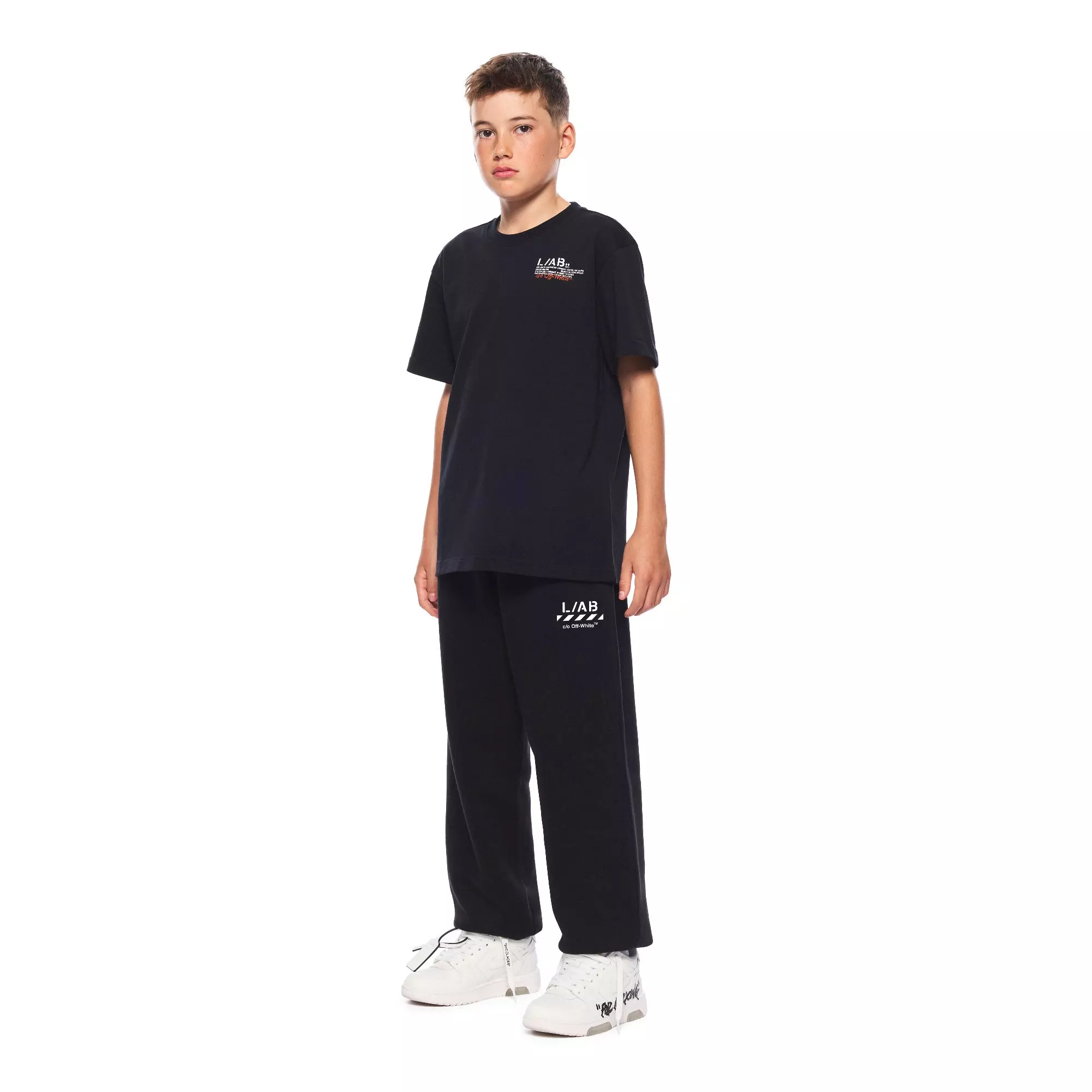L/AB c/o Off-White Big Boys' Active Tape Tee - Black - BLACK
