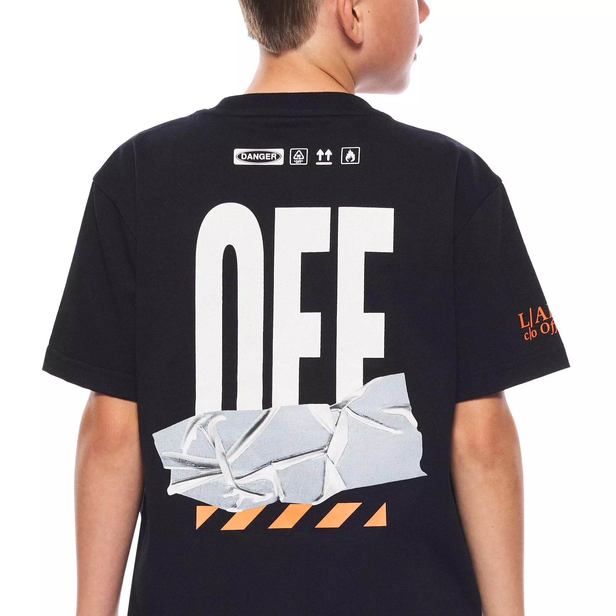 L/AB c/o Off-White Big Boys' Active Tape Tee - Black - BLACK