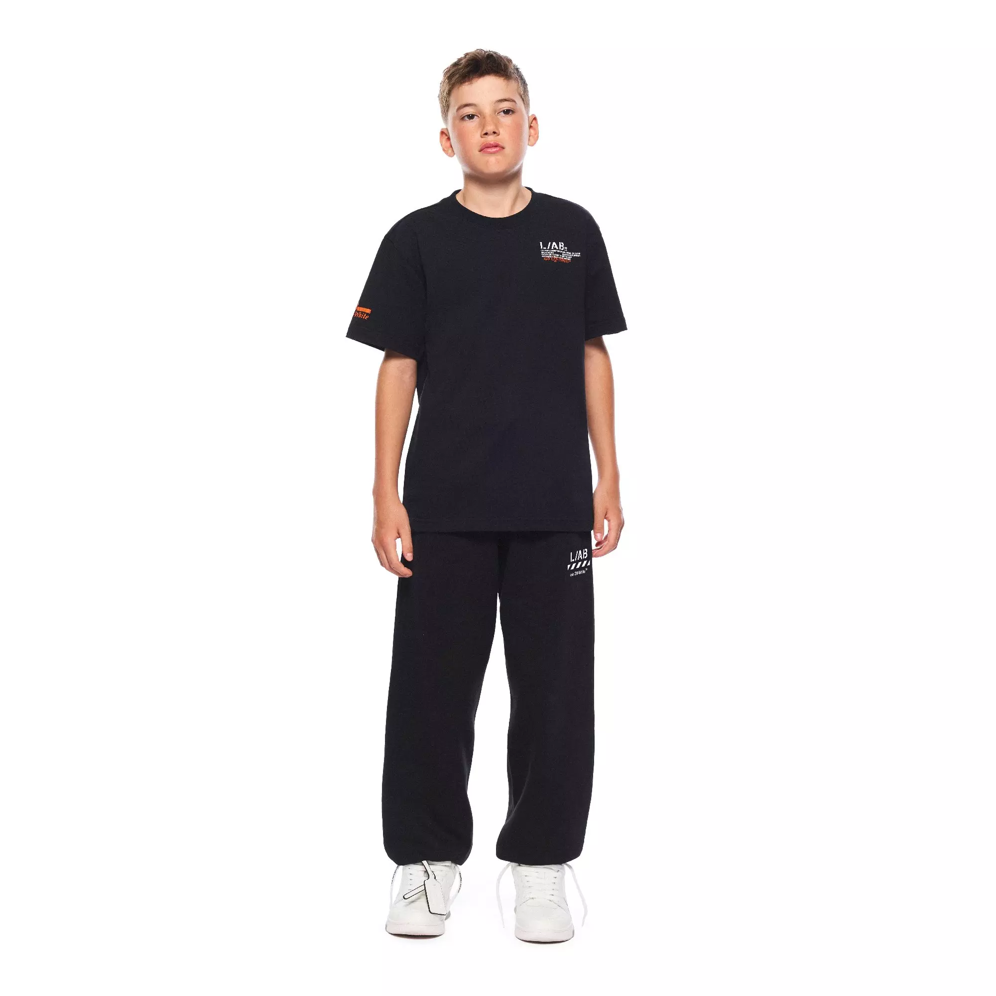L/AB c/o Off-White Big Boys' Active Tape Tee - Black - BLACK