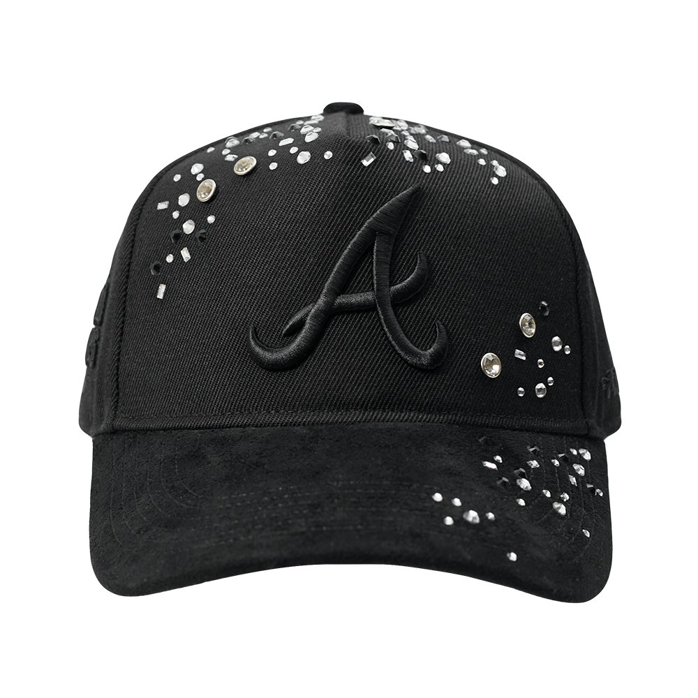 Pro Standard Atlanta Braves Iced Out Triple Black Snapback Hat - Black - BLACK
