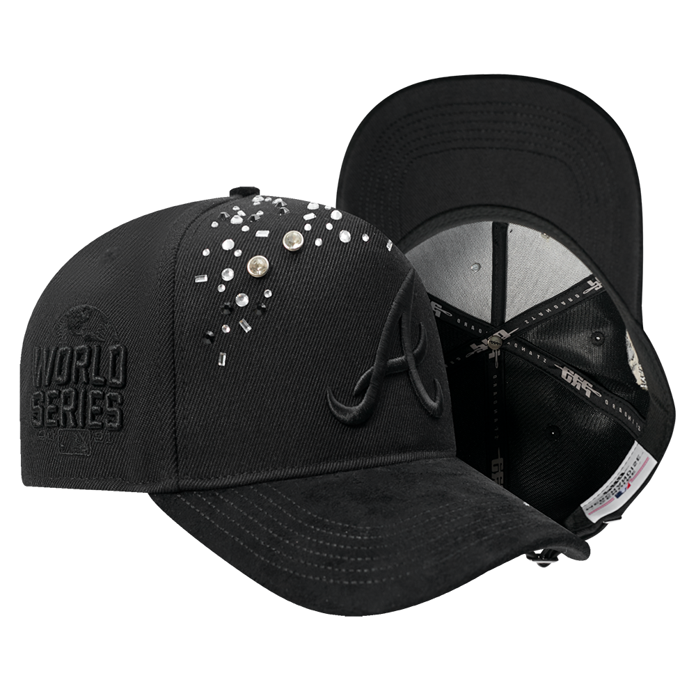 Pro Standard Atlanta Braves Iced Out Triple Black Snapback Hat - Black - BLACK